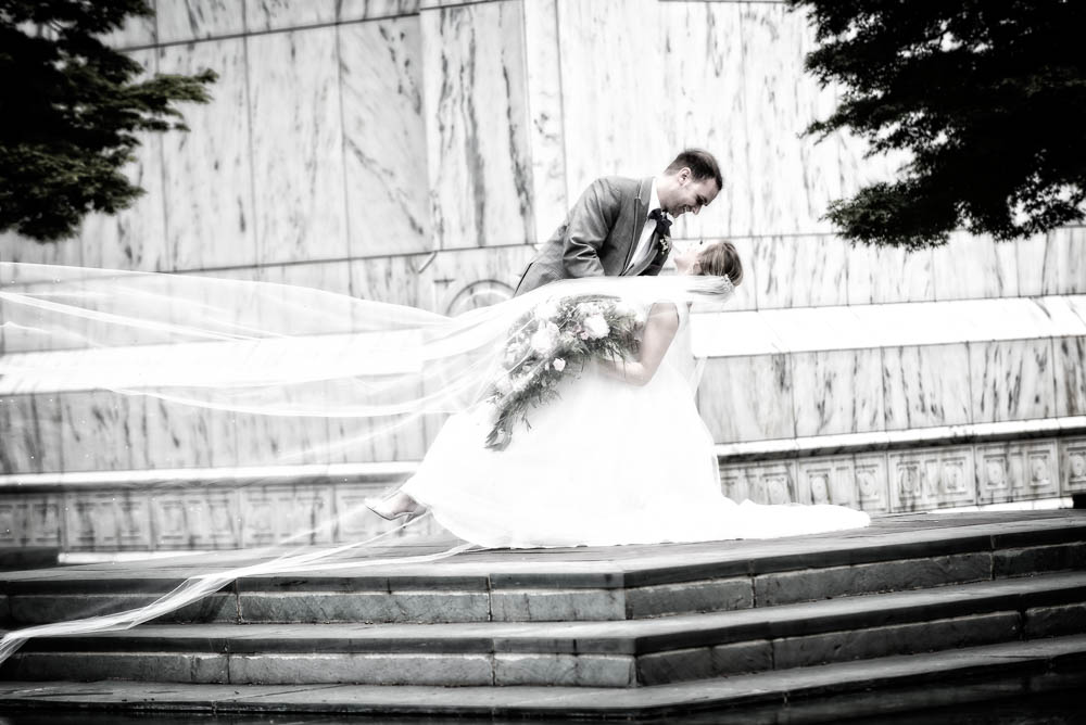 bride and groom at the portland temple